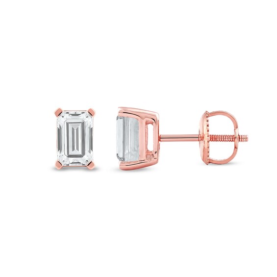 1 CT. T.w. Certified Emerald-Cut Lab-Grown Diamond Solitaire Stud Earrings in 14K Rose Gold (F/Si2)