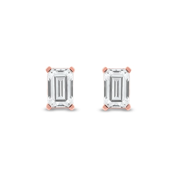 1 CT. T.w. Certified Emerald-Cut Lab-Grown Diamond Solitaire Stud Earrings in 14K Rose Gold (F/Si2)