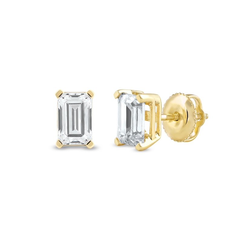 Main Image 1 of 1 CT. T.W. Certified Emerald-Cut Lab-Grown Diamond Solitaire Stud Earrings in 14K Gold (F/SI2)