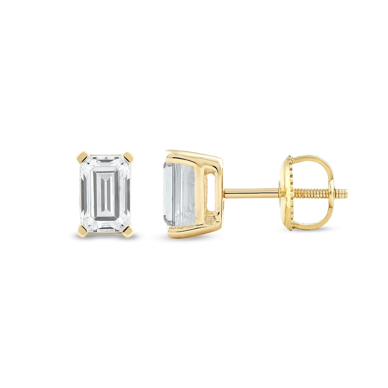 Main Image 2 of 1 CT. T.W. Certified Emerald-Cut Lab-Grown Diamond Solitaire Stud Earrings in 14K Gold (F/SI2)
