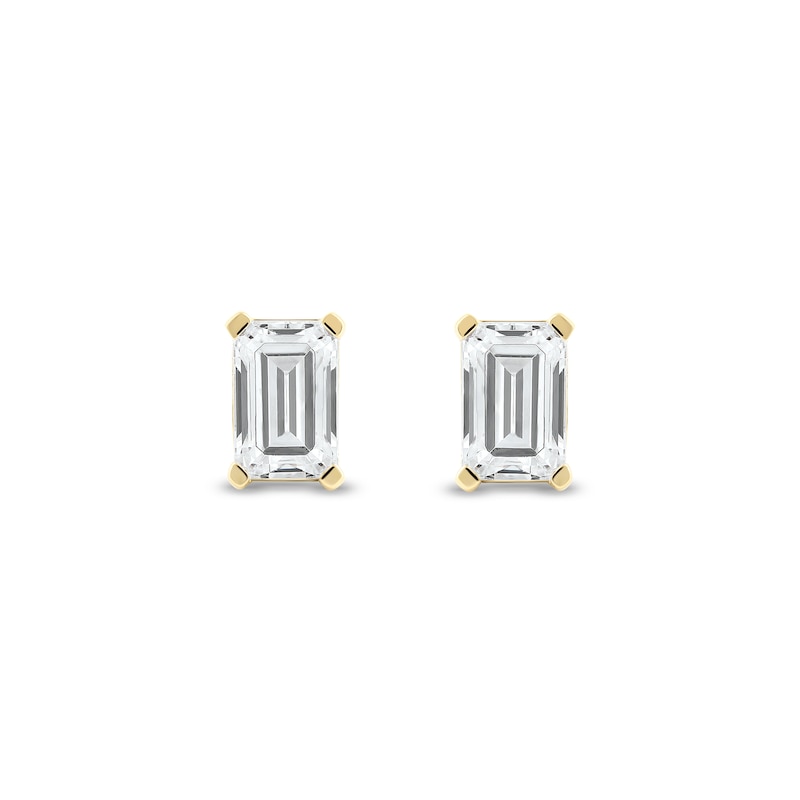 Main Image 3 of 1 CT. T.W. Certified Emerald-Cut Lab-Grown Diamond Solitaire Stud Earrings in 14K Gold (F/SI2)