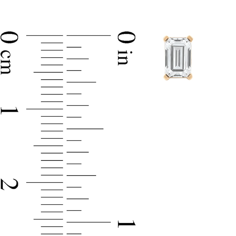 Main Image 4 of 1 CT. T.W. Certified Emerald-Cut Lab-Grown Diamond Solitaire Stud Earrings in 14K Gold (F/SI2)