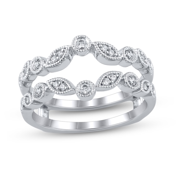 1/4 CT. T.w. Diamond Marquise-Shaped and Round Alternating Vintage-Style Solitaire Enhancer in 10K White Gold