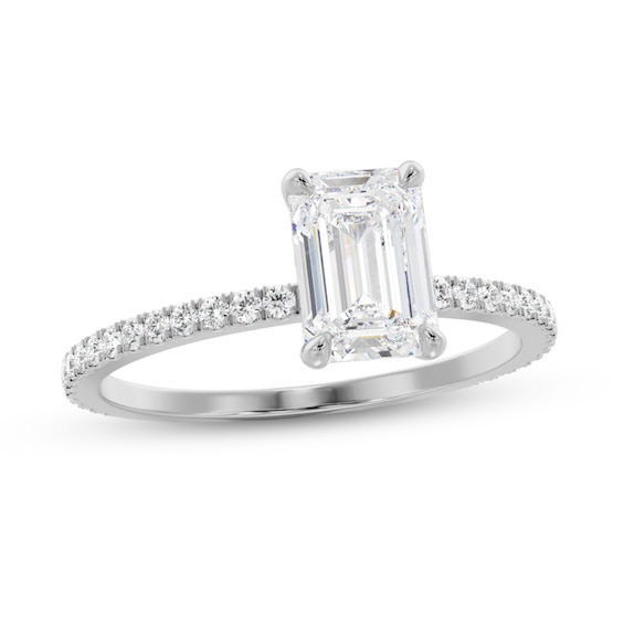 1 CT. T.w. Emerald-Cut Diamond Pavé Engagement Ring in 18K White Gold