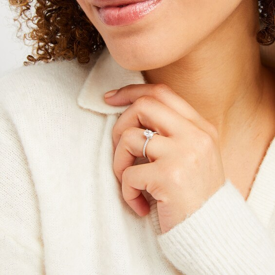 1 CT. T.w. Oval Diamond Pavé Engagement Ring in in 18K White Gold