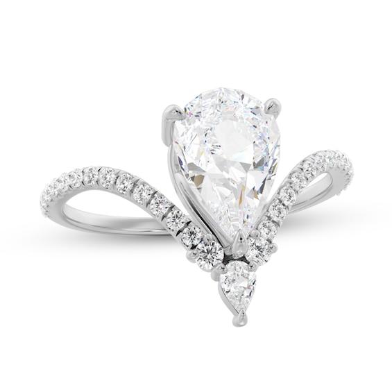 1-1/5 CT. T.w. Pear-Shaped Diamond Chevron Pavé Engagement Ring in 14K White Gold