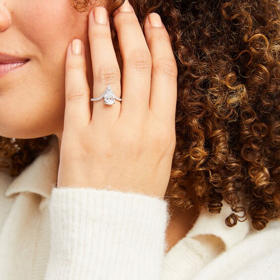1-1/5 CT. T.w. Pear-Shaped Diamond Chevron PavÃ© Engagement Ring in 14K White Gold