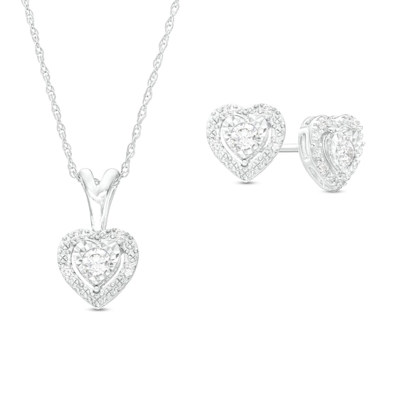 1/4 CT. T.w. Diamond Frame Heart Pendant and Stud Earrings Set in Sterling Silver (J/I3)