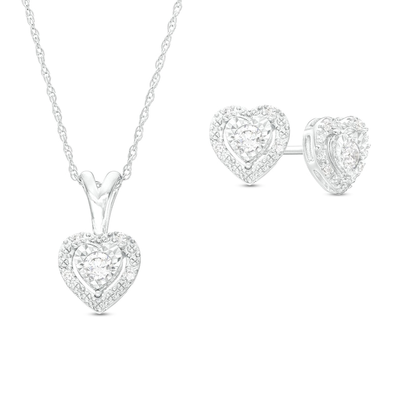 1/4 CT. T.W. Diamond Frame Heart Pendant and Stud Earrings Set in Sterling Silver (J/I3)