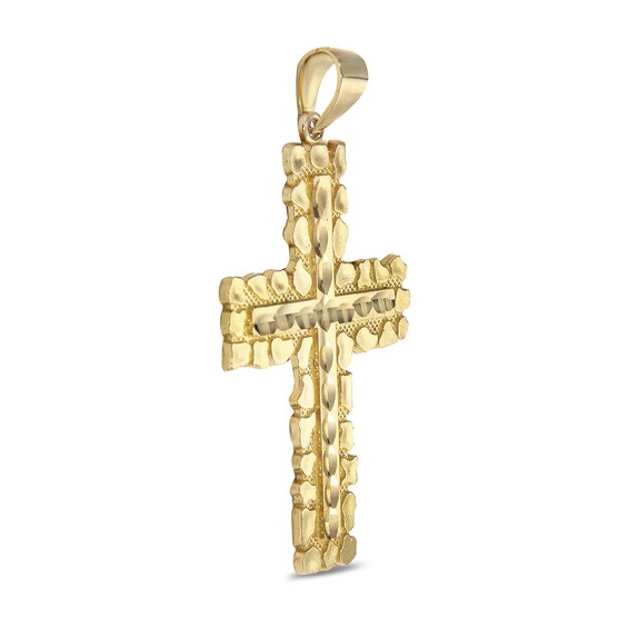 Nugget Cross Pendant Charm in 10K Gold