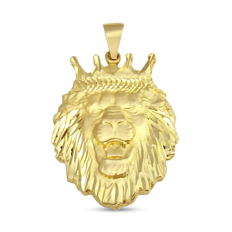 Main Image 1 of Men's Crowned Lion Head Pendant Charm in 10K Gold