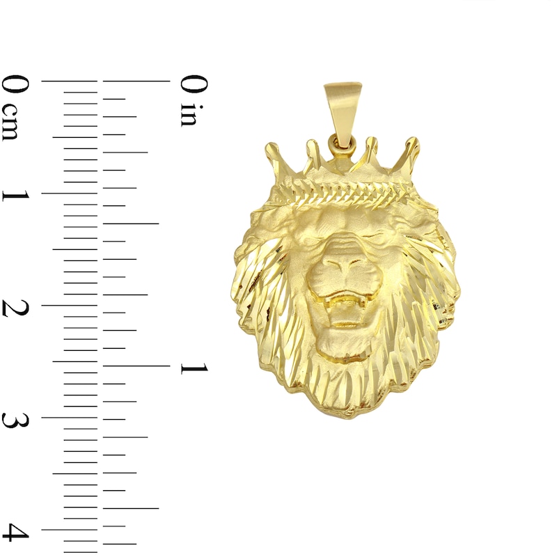 Main Image 3 of Men's Crowned Lion Head Pendant Charm in 10K Gold