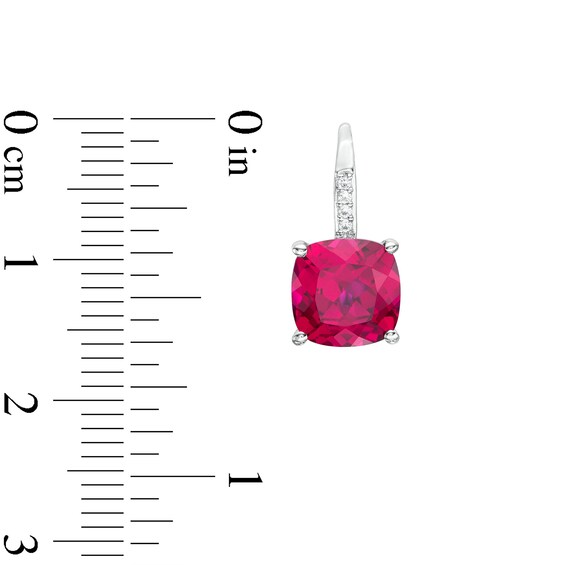 8.0mm Cushion-Cut Lab-Created Ruby and Diamond Accent Drop Earrings in Sterling Silver