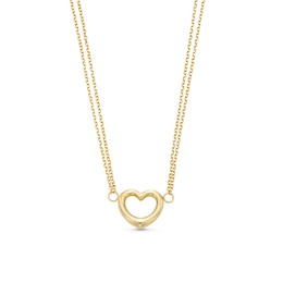Diamond-Cut Dainty Heart Outline Double Strand Necklace in 10K Gold – 17&quot;