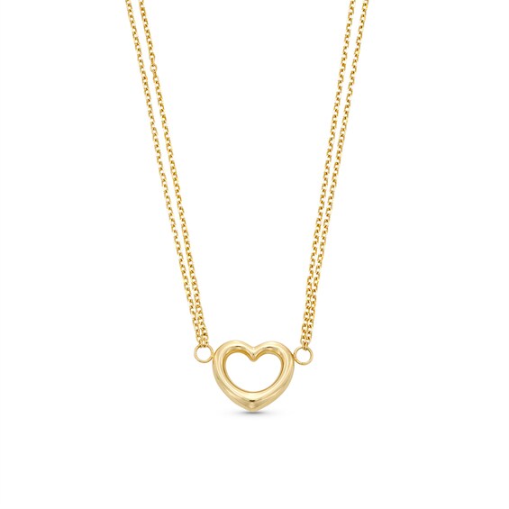 Diamond-Cut Dainty Heart Outline Double Strand Necklace in 10K Gold â 17"