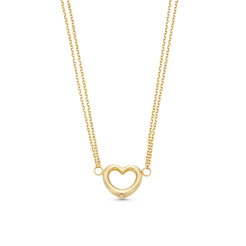 Main Image 1 of Diamond-Cut Dainty Heart Outline Double Strand Necklace in 10K Gold – 17"