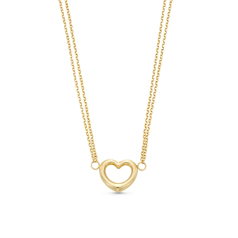 Diamond-Cut Dainty Heart Outline Double Strand Necklace in 10K Gold – 17"