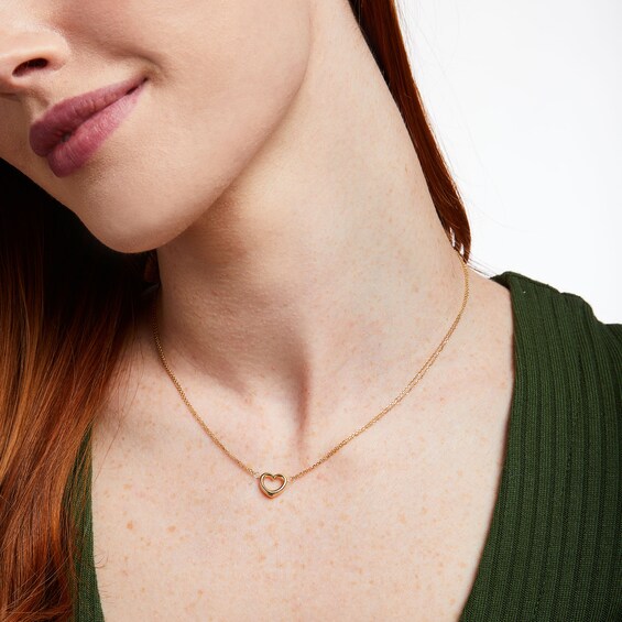 Diamond-Cut Dainty Heart Outline Double Strand Necklace in 10K Gold â 17"