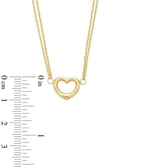 Diamond-Cut Dainty Heart Outline Double Strand Necklace in 10K Gold â 17"