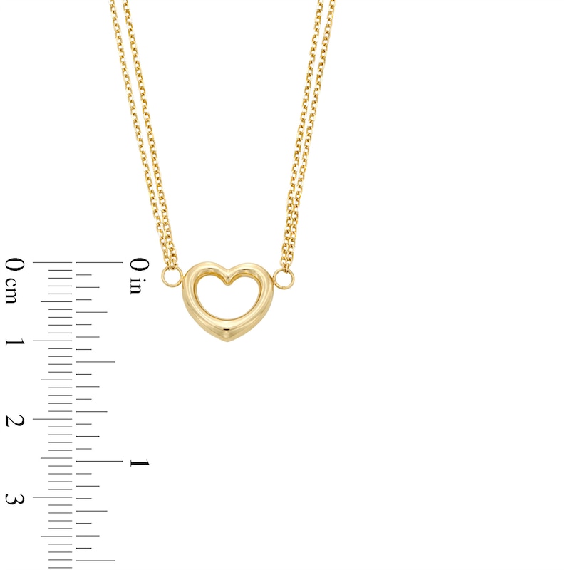 Diamond-Cut Dainty Heart Outline Double Strand Necklace in 10K Gold – 17"