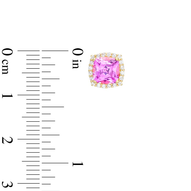 Main Image 2 of Cushion-Cut Pink and White Lab-Created Sapphire Pendant and Stud Earrings Set in Sterling Silver with 18K Gold Plate