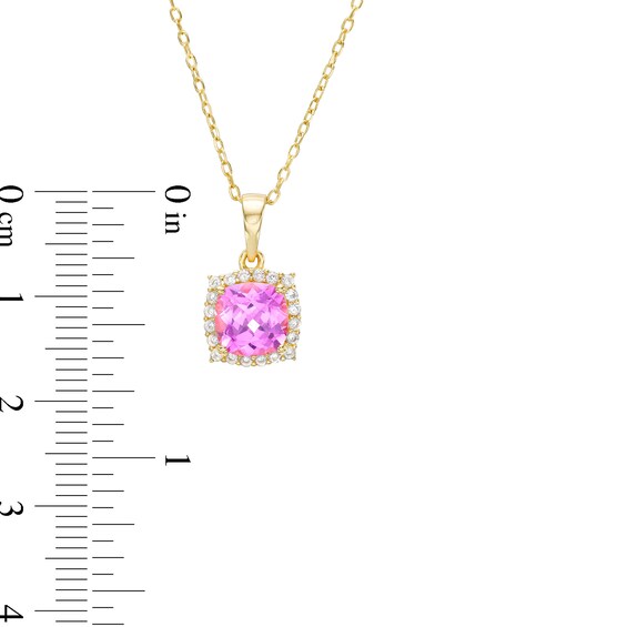 Cushion-Cut Pink and White Lab-Created Sapphire Pendant and Stud Earrings Set in Sterling Silver with 18K Gold Plate