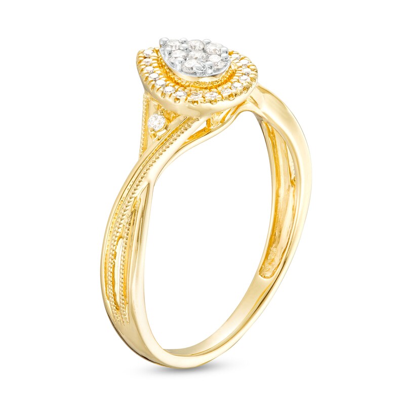 Main Image 3 of 1/6 CT. T.W. Pear-Shaped Multi-Diamond Frame Vintage-Style Twist Shank Ring in 10K Gold