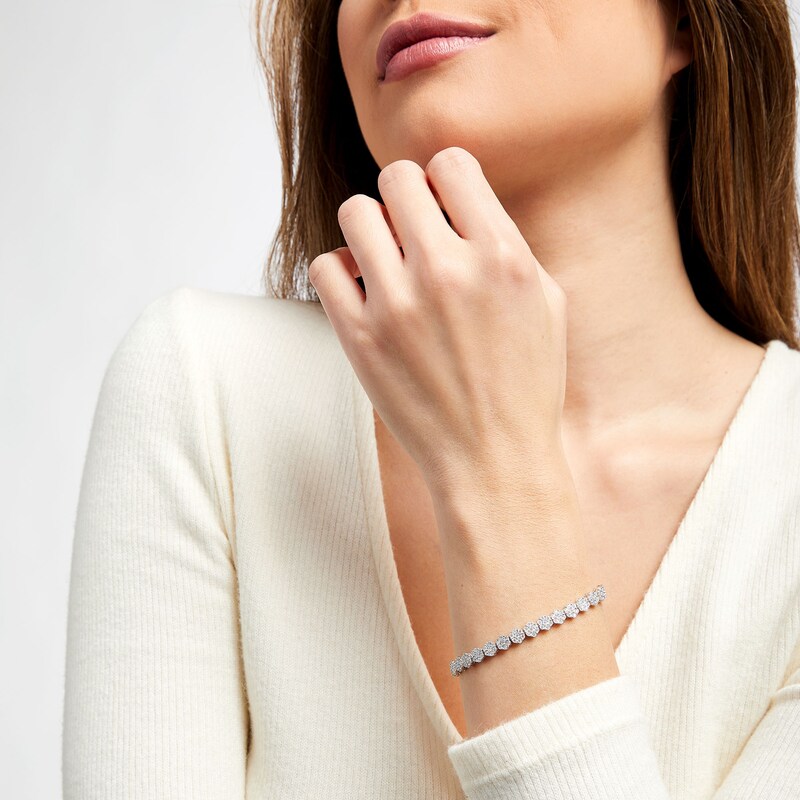 Main Image 2 of 2 CT. T.W. Multi-Diamond Floral Line Bracelet in 10K White Gold