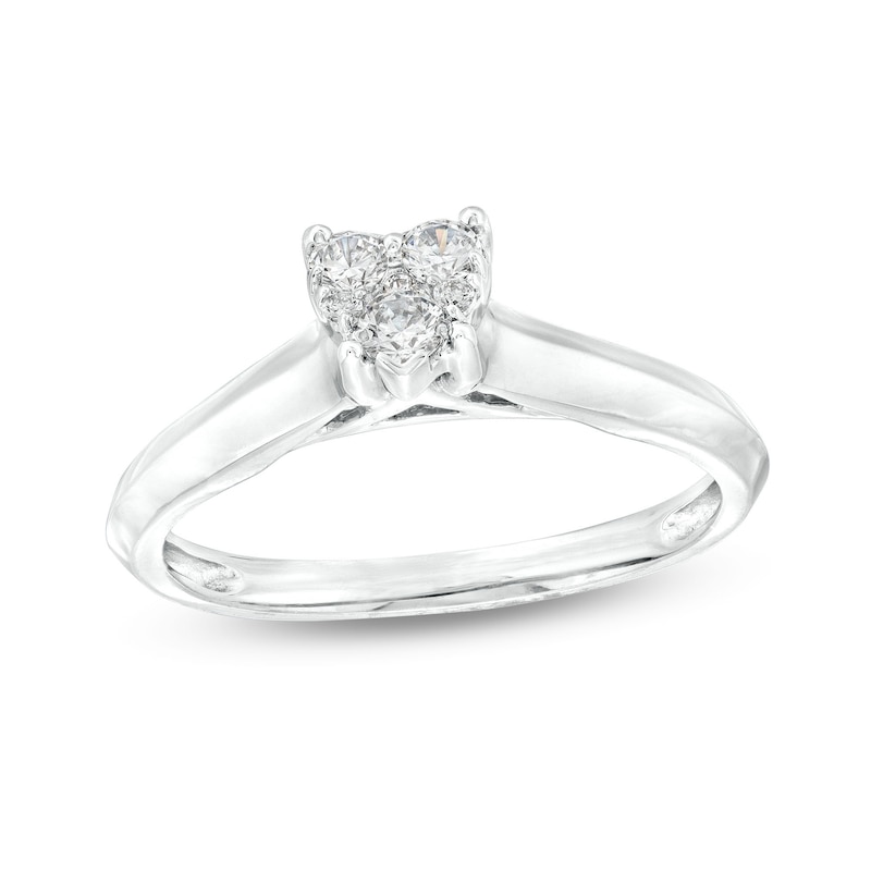 Main Image 1 of 1/4 CT. T.W. Heart-Shaped Multi-Diamond Knife Edge Shank Ring in 10K White Gold