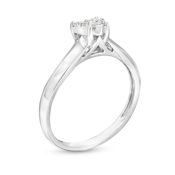 1/4 CT. T.w. Heart-Shaped Multi-Diamond Knife Edge Shank Ring in 10K White Gold