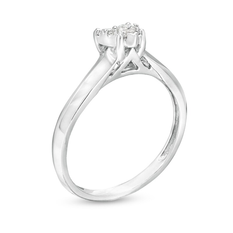 Main Image 3 of 1/4 CT. T.W. Heart-Shaped Multi-Diamond Knife Edge Shank Ring in 10K White Gold