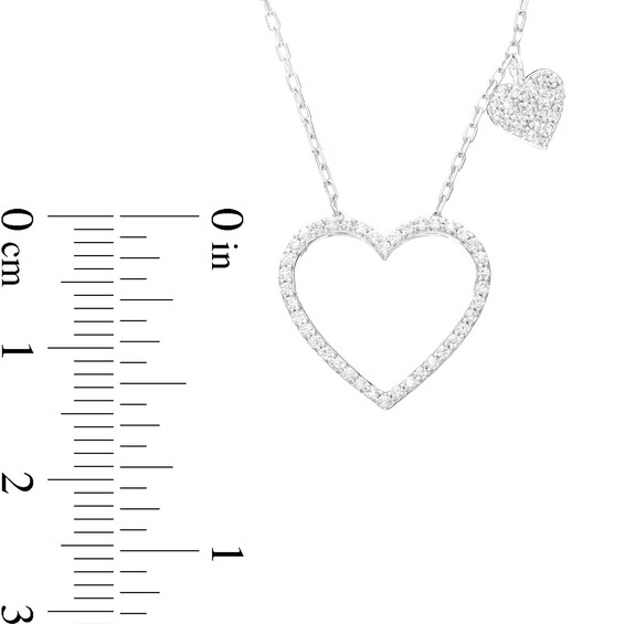 1/4 CT. T.w. Diamond Heart Outline with Heart Dangle Station Necklace in 10K White Gold