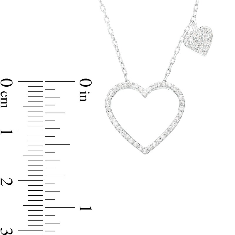 Main Image 3 of 1/4 CT. T.W. Diamond Heart Outline with Heart Dangle Station Necklace in 10K White Gold