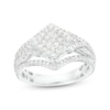Thumbnail Image 1 of 3/4 CT. T.W. Tilted Princess-Cut Multi-Diamond Frame Ornate Ring in 10K White Gold