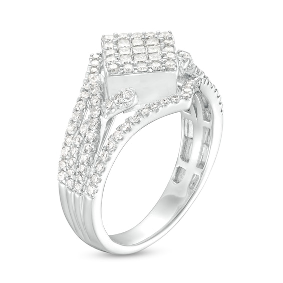 3/4 CT. T.w. Tilted Princess-Cut Multi-Diamond Frame Ornate Ring in 10K White Gold
