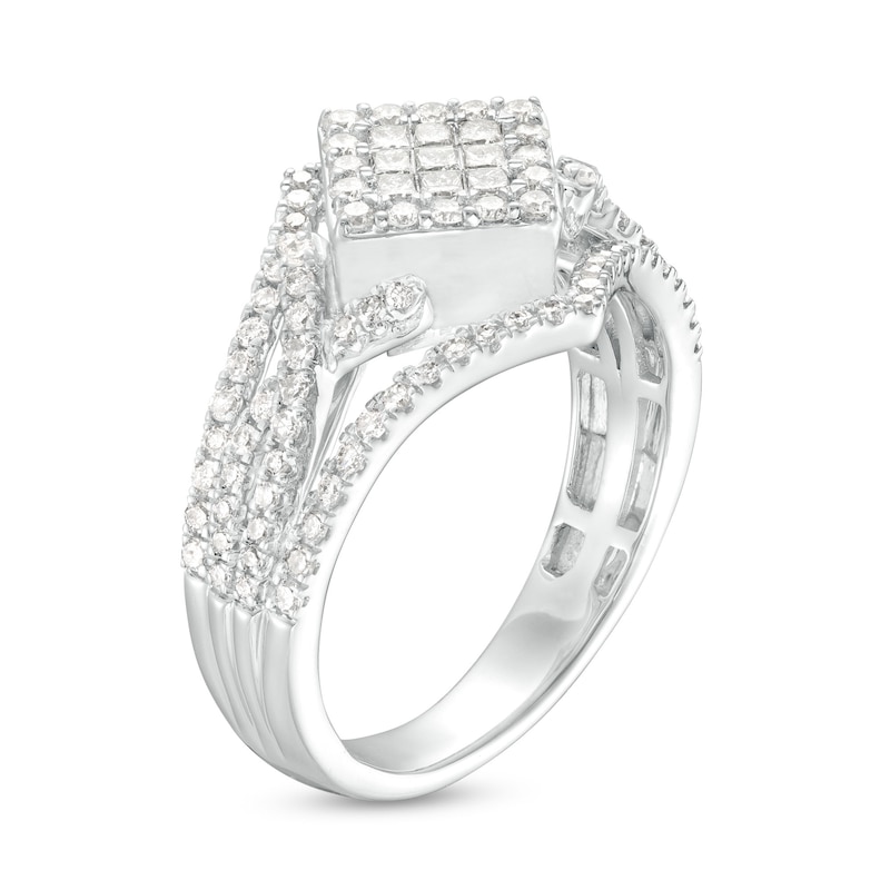 Main Image 3 of 3/4 CT. T.W. Tilted Princess-Cut Multi-Diamond Frame Ornate Ring in 10K White Gold