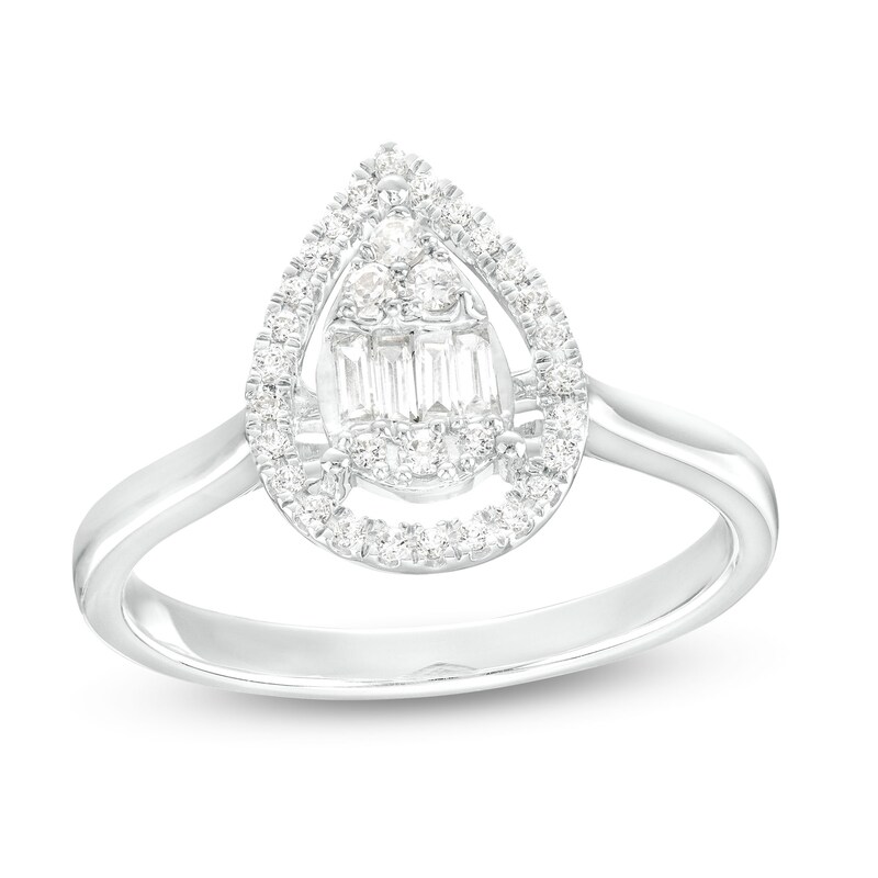 Main Image 1 of 1/4 CT. T.W. Pear-Shaped Multi-Diamond Open Frame Ring in 10K White Gold