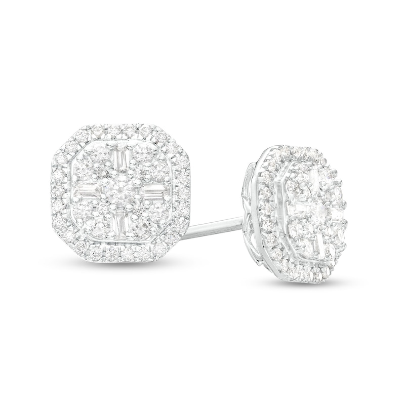 Main Image 1 of 5/8 CT. T.W. Multi-Diamond Octagonal Frame Stud Earrings in 10K White Gold