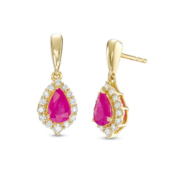 Pear-Shaped Ruby and 1/4 CT. T.w. Diamond Frame Drop Earrings in 10K Gold