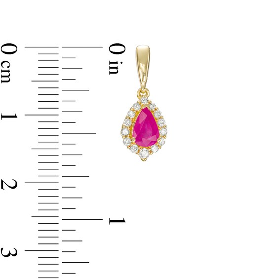 Pear-Shaped Ruby and 1/4 CT. T.w. Diamond Frame Drop Earrings in 10K Gold
