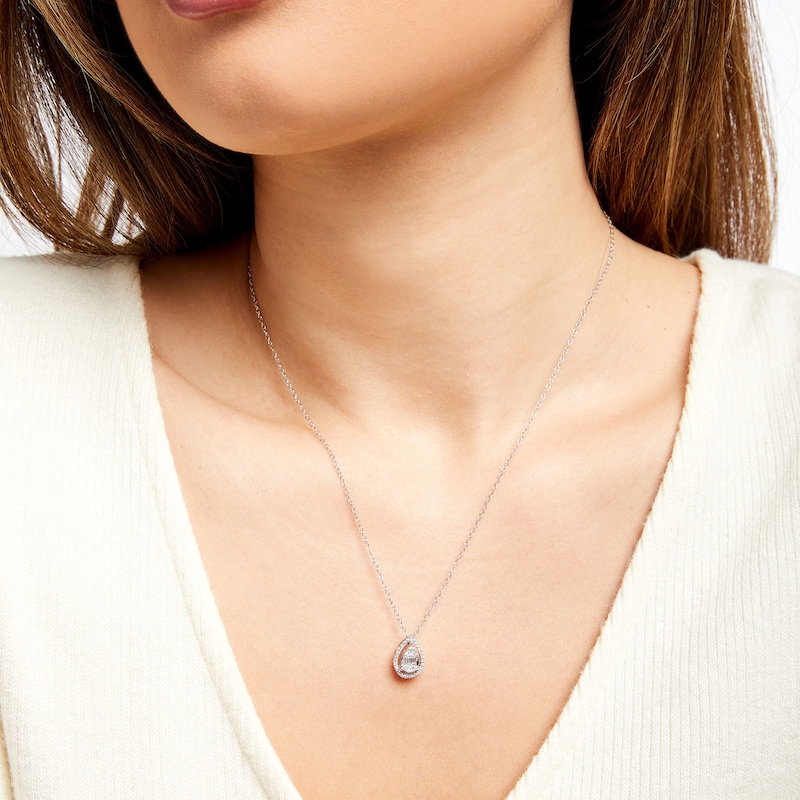 Diamond Double Row V Necklace 2 ct tw Pear & Round-cut 14K White Gold