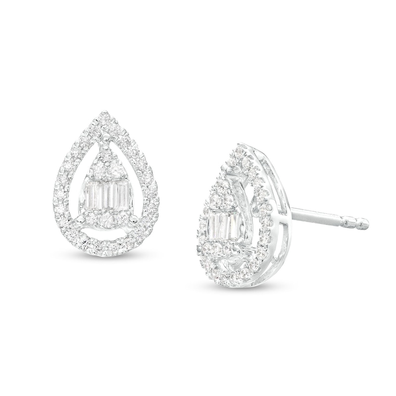 Main Image 1 of 3/8 CT. T.W. Pear-Shaped Multi-Diamond Open Frame Stud Earrings in 10K White Gold