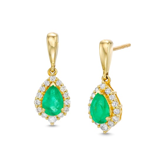 Pear-Shaped Emerald and 1/4 CT. T.w. Diamond Frame Drop Earrings in 10K Gold