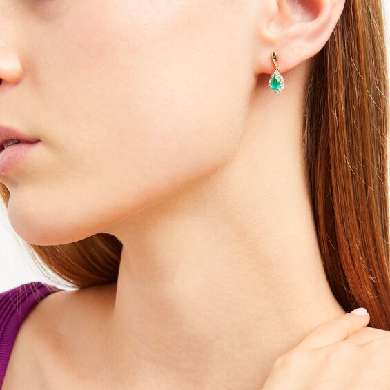 Pear-Shaped Emerald and 1/4 CT. T.w. Diamond Frame Drop Earrings in 10K Gold