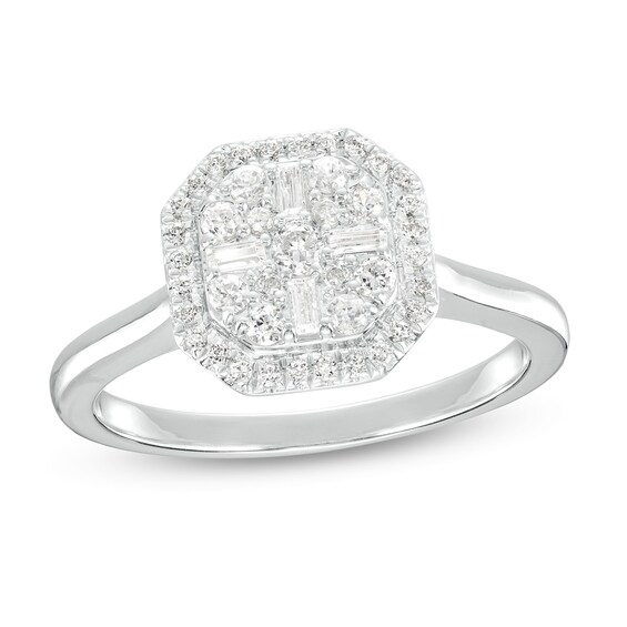 3/8 CT. T.w. Multi-Diamond Octagonal Frame Ring in 10K White Gold