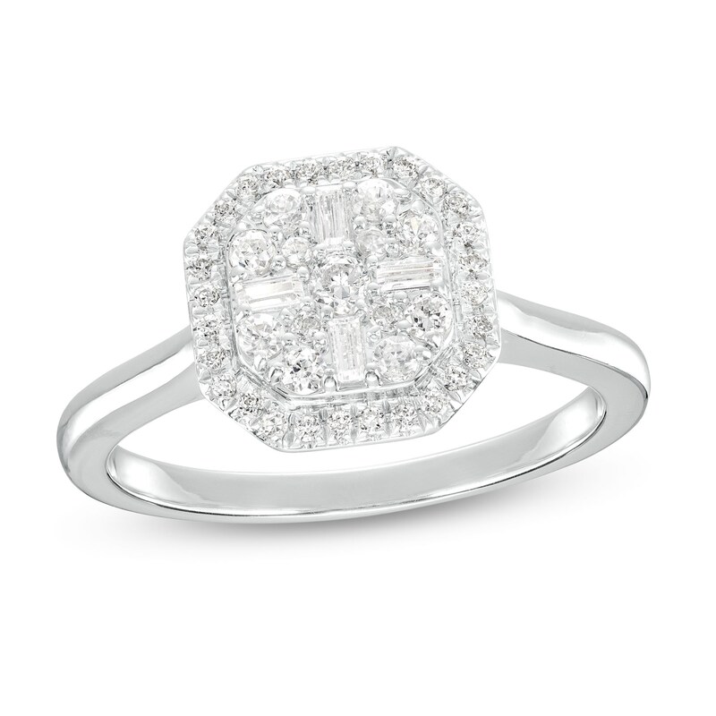 Main Image 1 of 3/8 CT. T.W. Multi-Diamond Octagonal Frame Ring in 10K White Gold