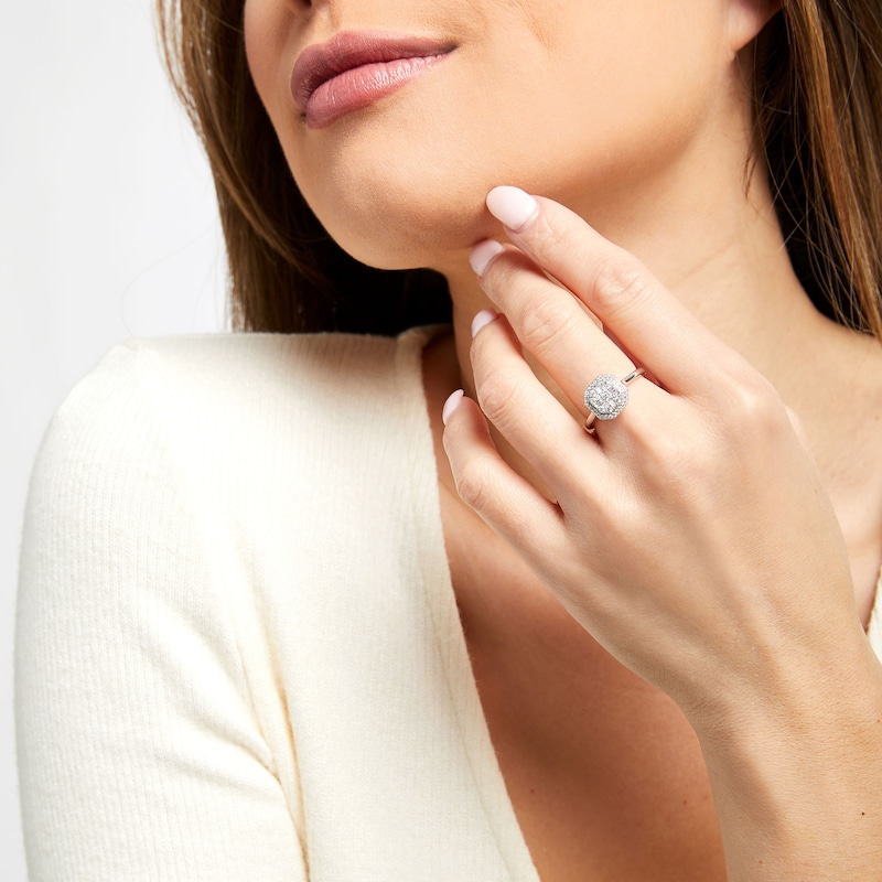 Main Image 2 of 3/8 CT. T.W. Multi-Diamond Octagonal Frame Ring in 10K White Gold