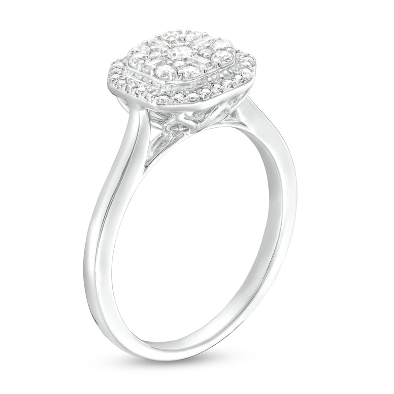 Main Image 3 of 3/8 CT. T.W. Multi-Diamond Octagonal Frame Ring in 10K White Gold