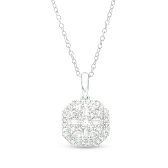 3/8 CT. T.w. Multi-Diamond Octagonal Frame Pendant in 10K White Gold
