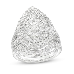 2 CT. T.W. Pear-Shaped Multi-Diamond Double Frame Split Shank Bridal Set in 14K White Gold
